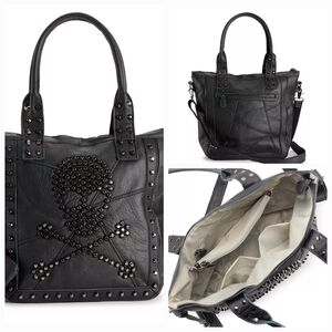 ❤️NWT!!❤️ AMERILEATHER STUDDED SKULL LEATHER TOTE BAG HANDBAG XL L